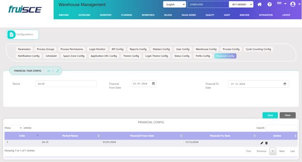 Financial Year Configuration Screen