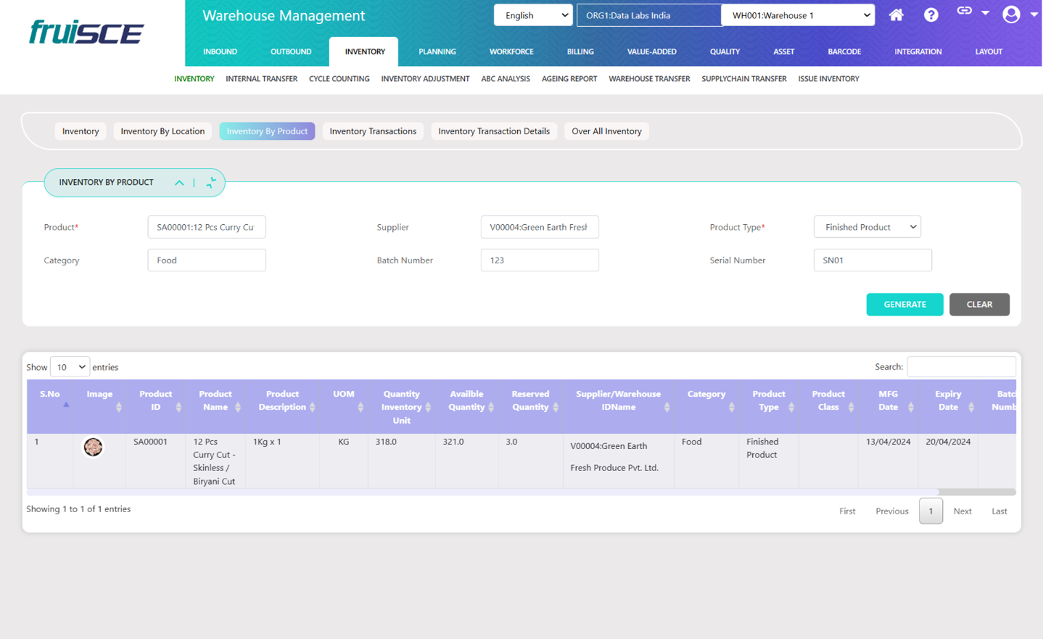 Replenishment Screen